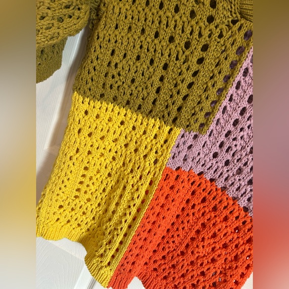 Zara Oversized Colorblock Patchwork Crochet Chunky Knit Granny Square Sweater S - Picture 6 of 15